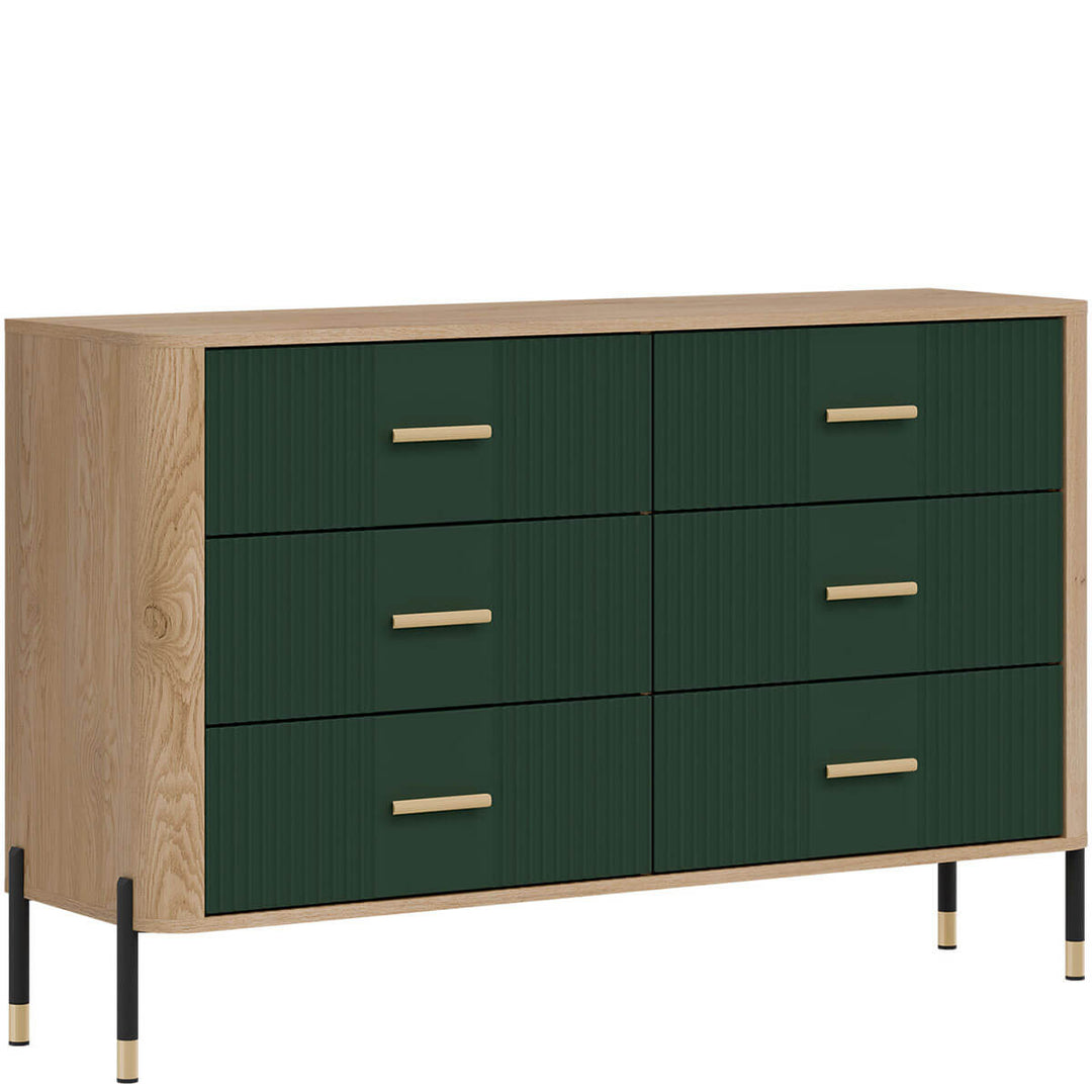 Фото вигляду зліва комода DANTE LIVEO DT04 дуб кремона торро / зелений / золоті ручки