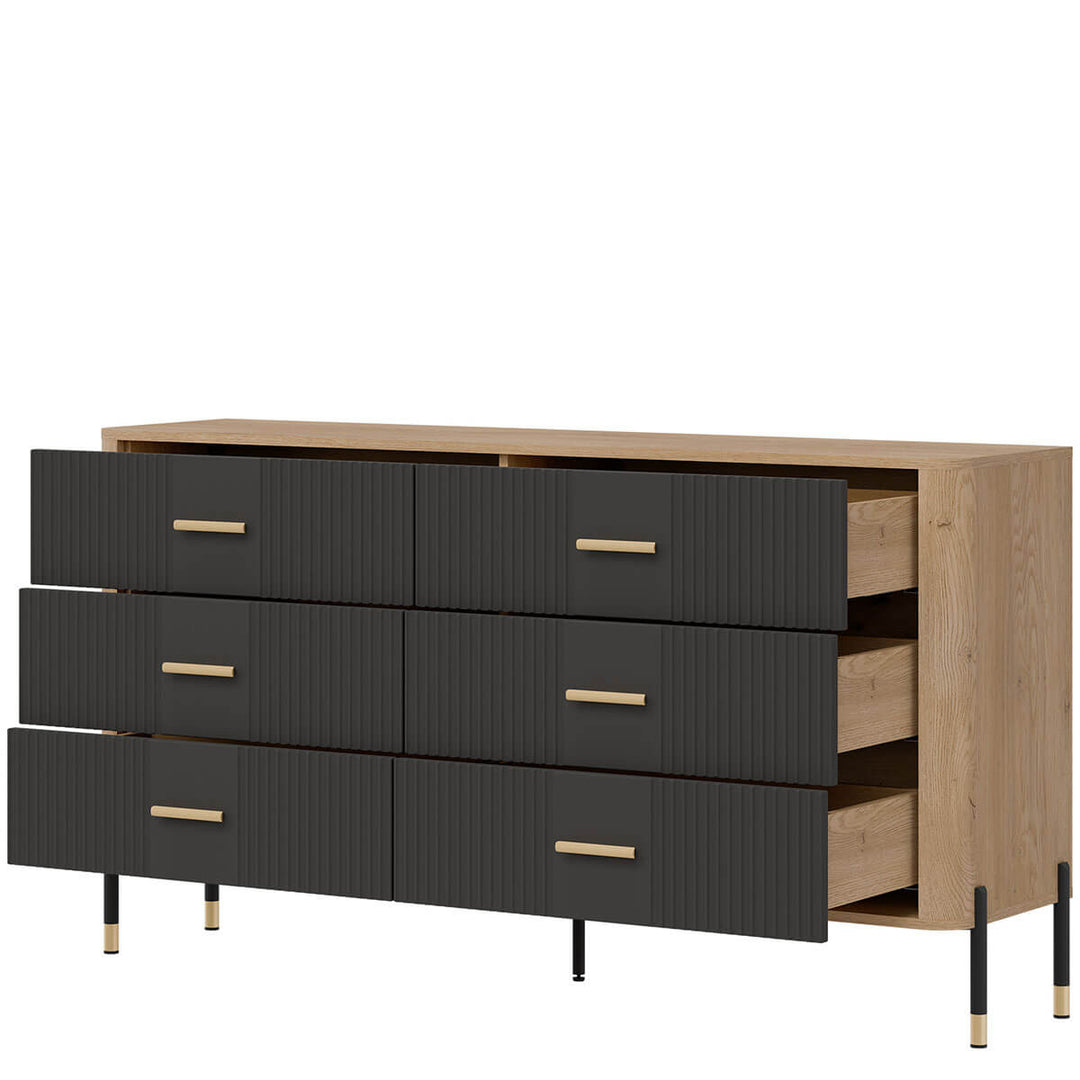 Фото вигляду справа наповнення комода DANTE LIVEO DT05 дуб кремона торро / антрацит / золоті ручки