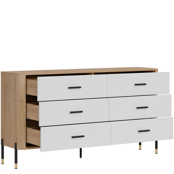 Фото вигляду зліва наповнення комода DANTE LIVEO DT05 дуб кремона торро / білий / чорні ручки