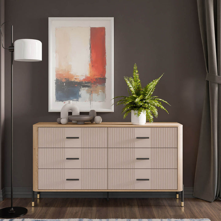 Фото комода DANTE LIVEO DT05 дуб кремона торро / кашемір / чорні ручки в інтер'єрі