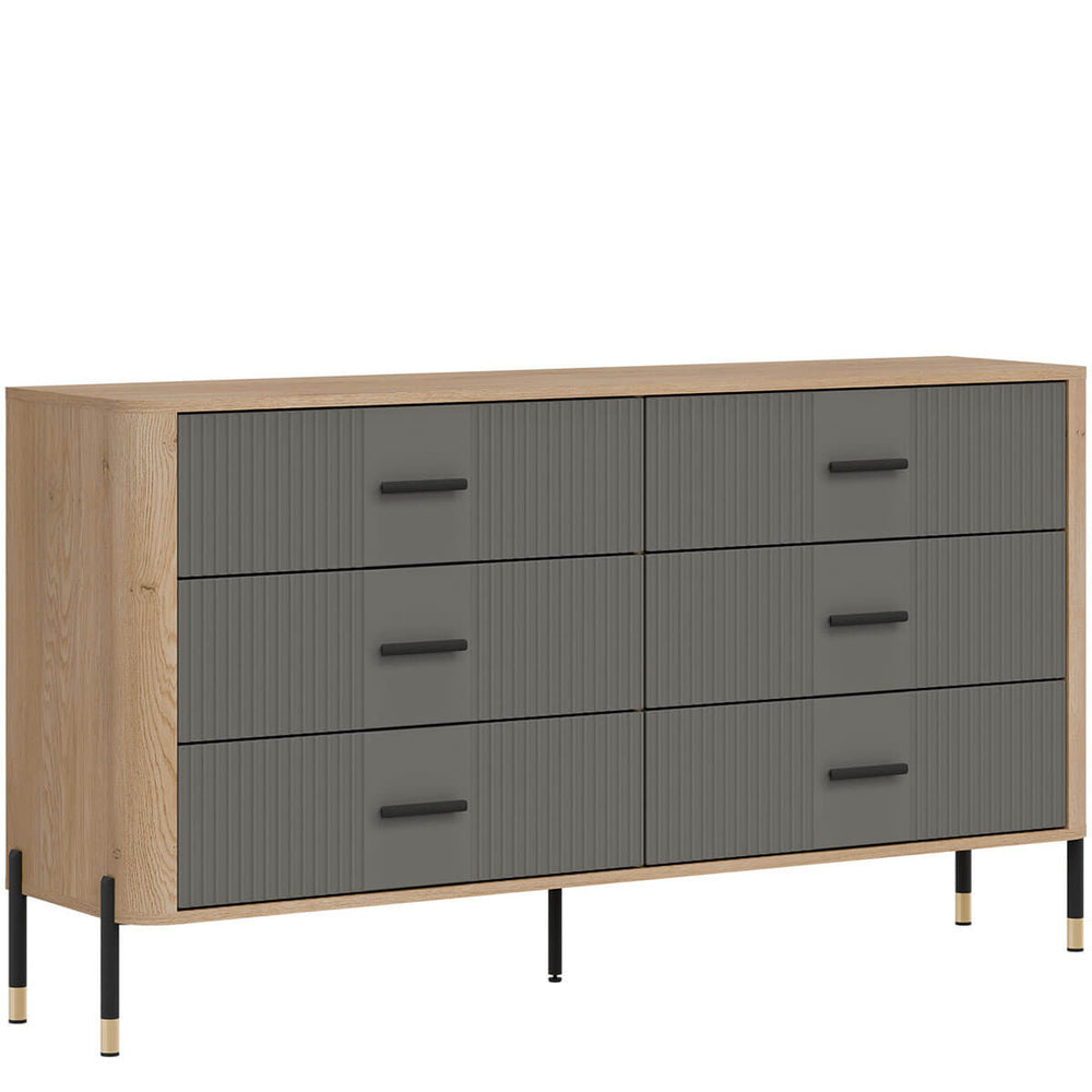 Фото вигляду зліва комода DANTE LIVEO DT05 дуб кремона торро / сірий / чорні ручки