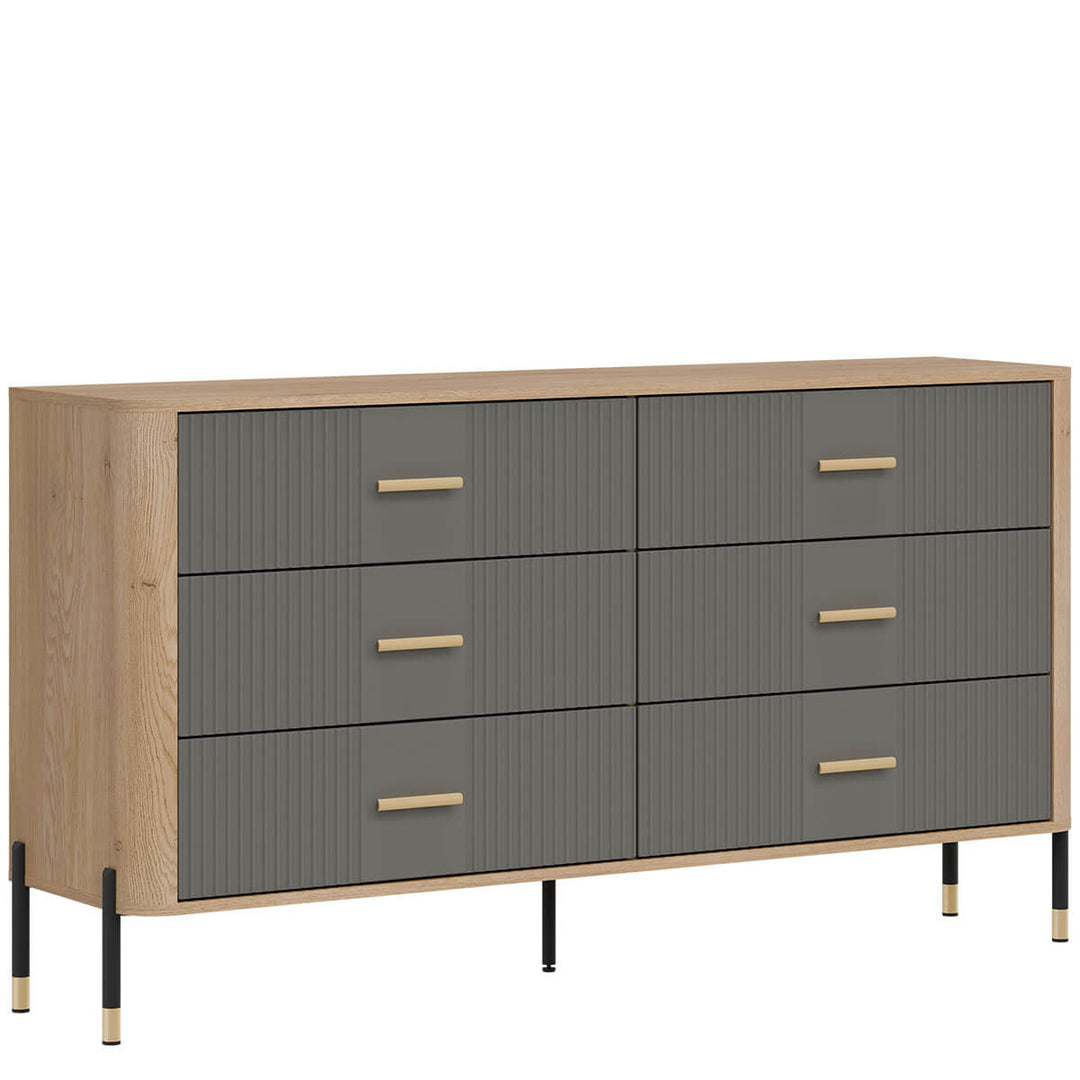 Фото вигляду зліва комода DANTE LIVEO DT05 дуб кремона торро / сірий / золоті ручки