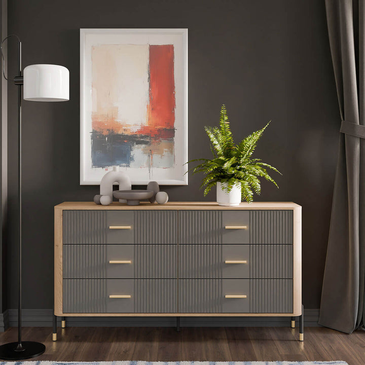 Фото комода DANTE LIVEO DT05 дуб кремона торро / сірий / золоті ручки в інтер'єрі