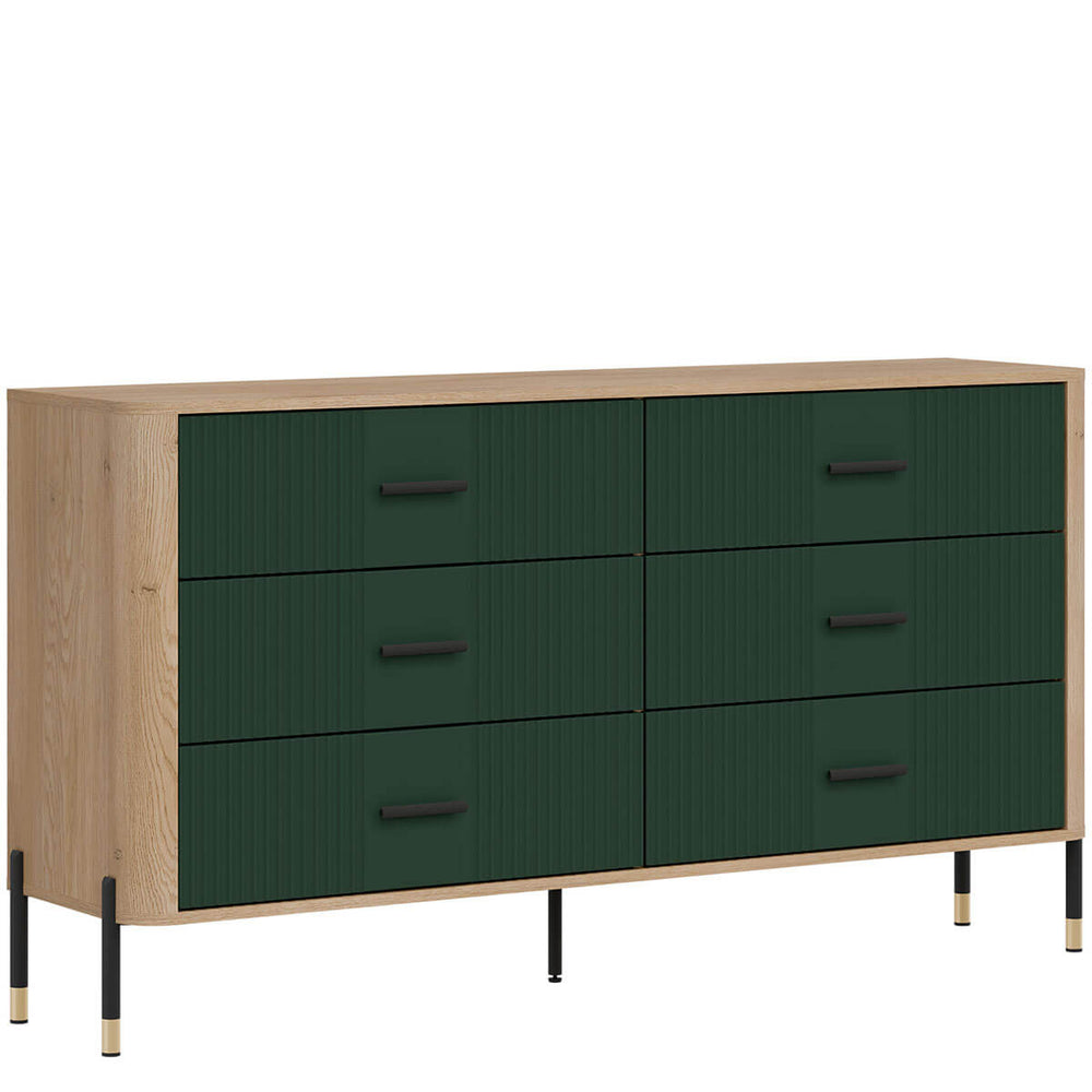 Фото вигляду зліва комода DANTE LIVEO DT05 дуб кремона торро / зелений / чорні ручки
