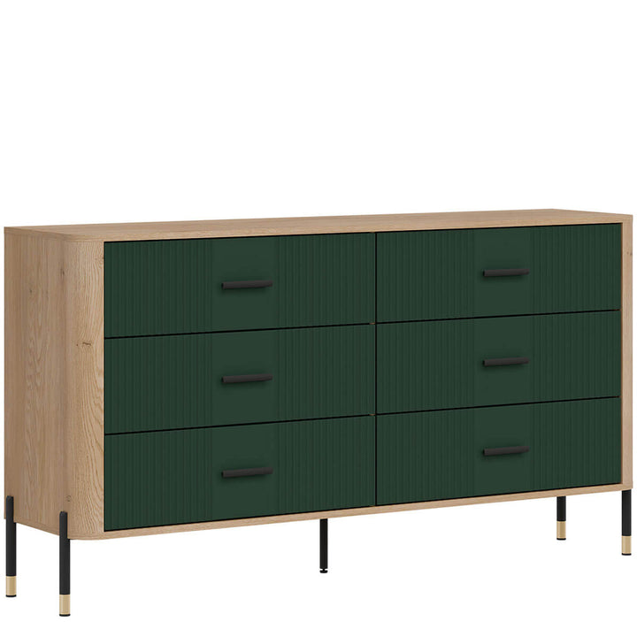 Фото вигляду зліва комода DANTE LIVEO DT05 дуб кремона торро / зелений / чорні ручки