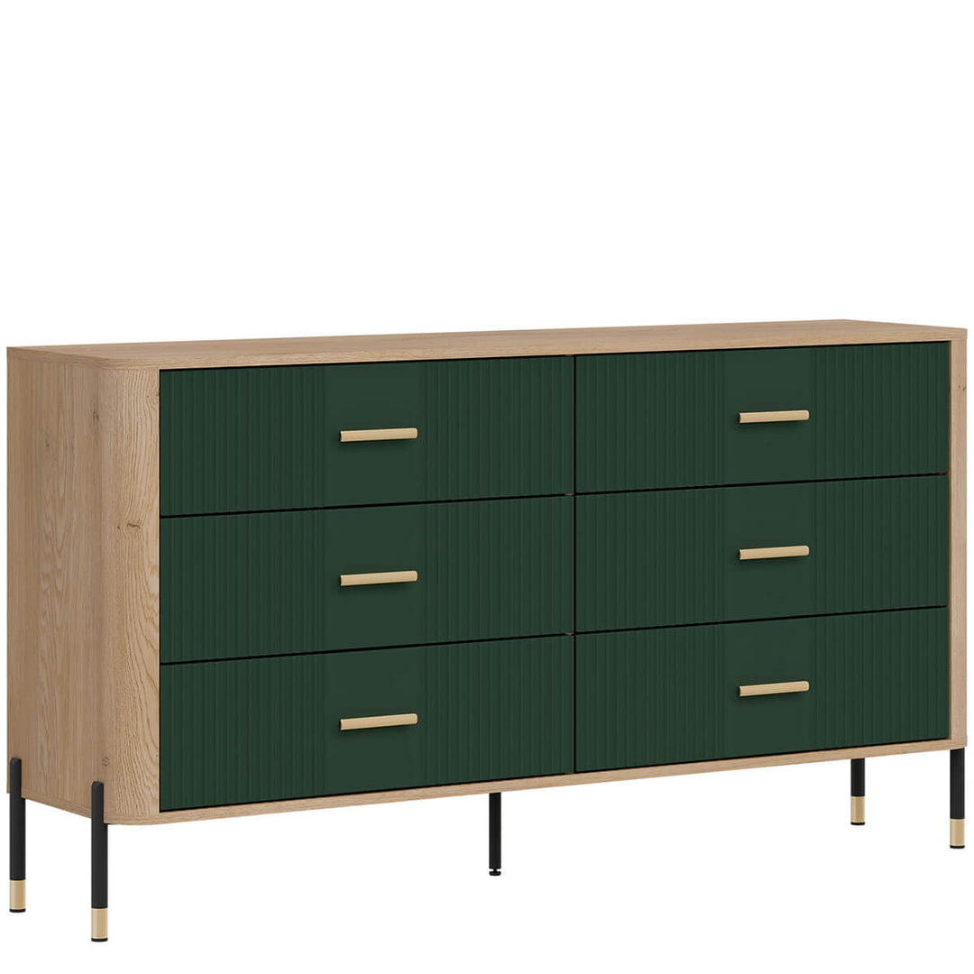 Фото вигляду зліва комода DANTE LIVEO DT05 дуб кремона торро / зелений / золоті ручки