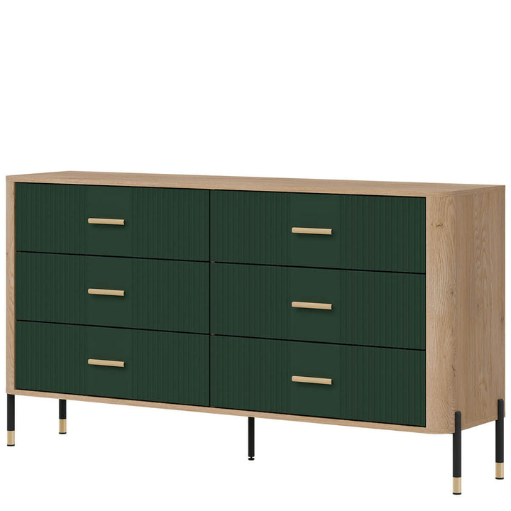 Фото вигляду справа комода DANTE LIVEO DT05 дуб кремона торро / зелений / золоті ручки