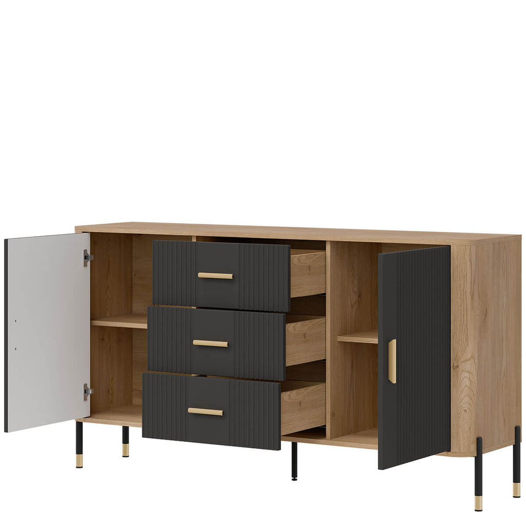 Фото вигляду справа наповнення комода DANTE LIVEO DT06 дуб кремона торро / антрацит / золоті ручки