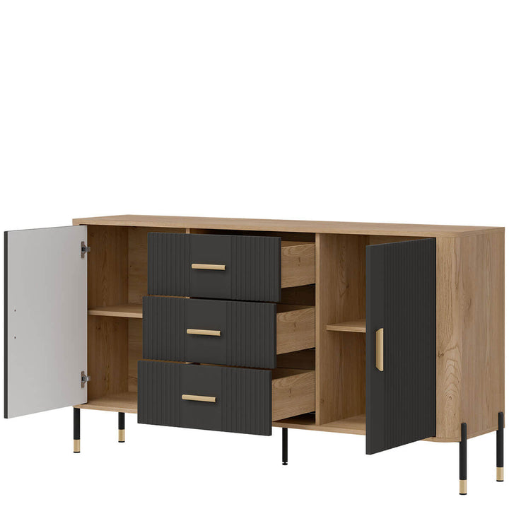 Фото вигляду справа наповнення комода DANTE LIVEO DT06 дуб кремона торро / антрацит / золоті ручки