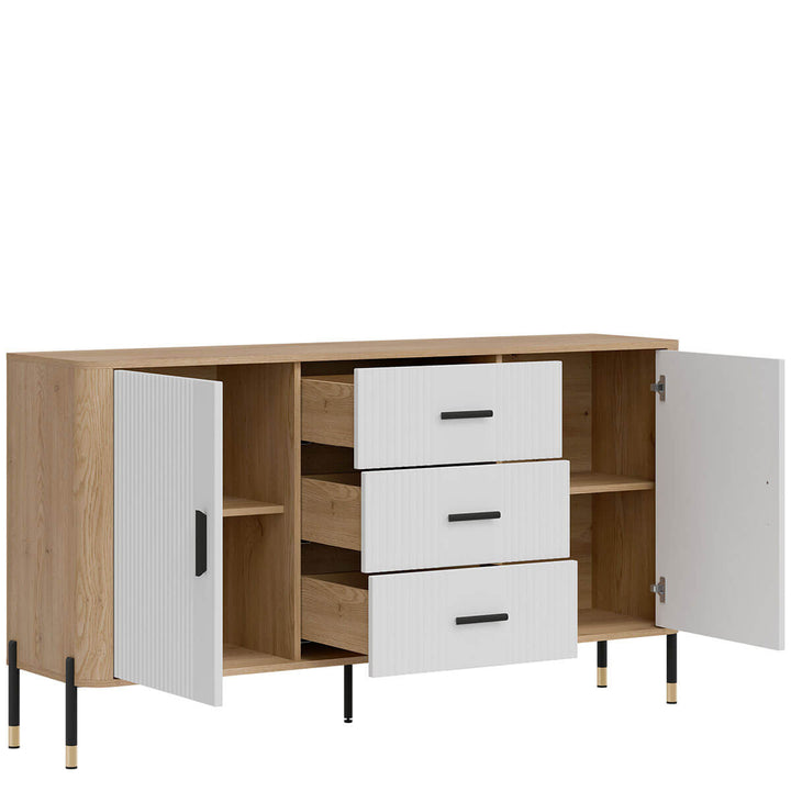 Фото вигляду зліва наповнення комода DANTE LIVEO DT06 дуб кремона торро / білий / чорні ручки