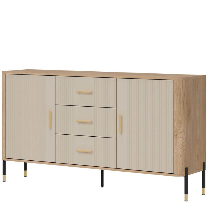 Фото вигляду справа комода DANTE LIVEO DT06 дуб кремона торро / кашемір / золоті ручки