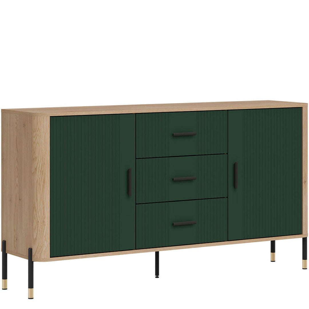 Фото вигляду зліва комода DANTE LIVEO DT06 дуб кремона торро / зелений / чорні ручки
