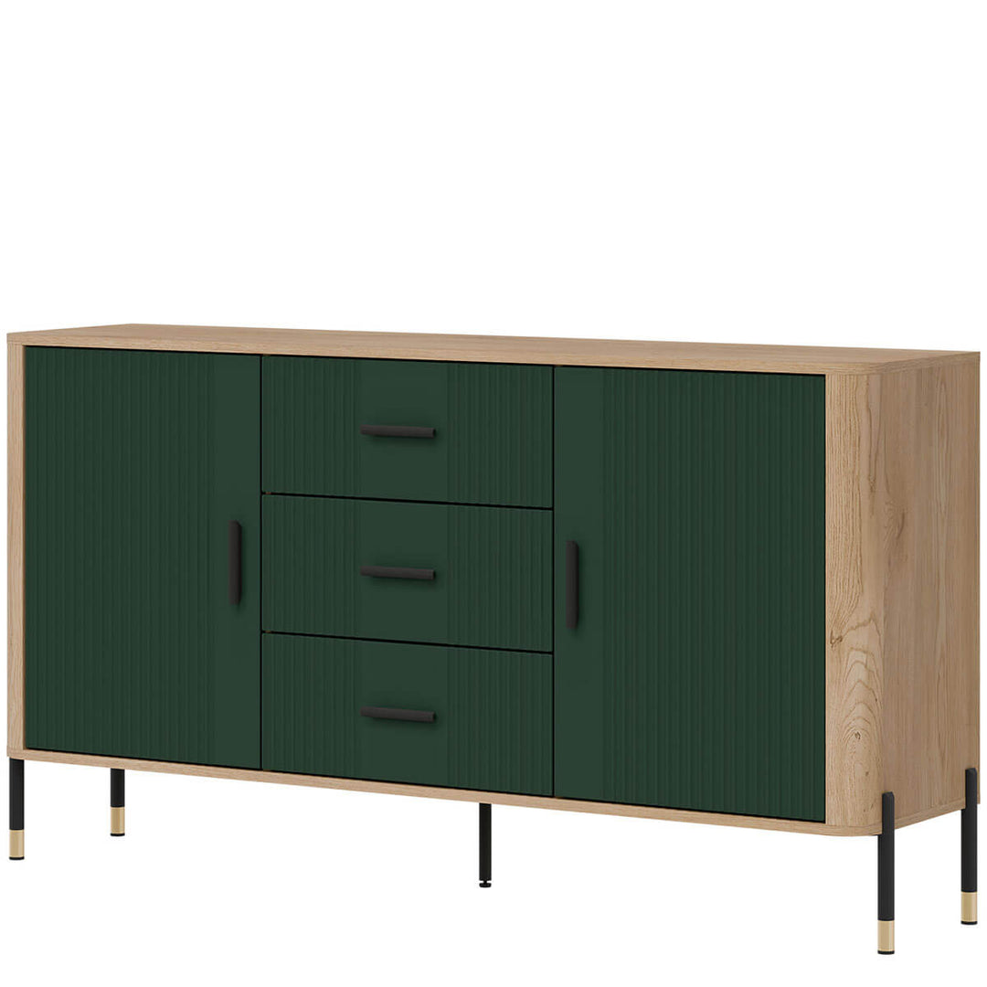 Фото вигляду справа комода DANTE LIVEO DT06 дуб кремона торро / зелений / чорні ручки