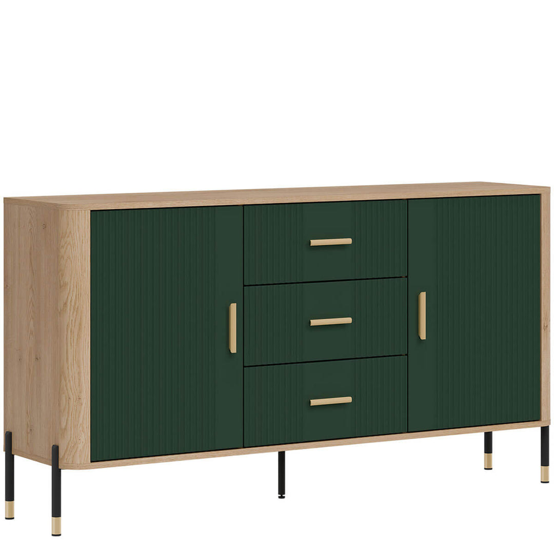 Фото вигляду зліва комода DANTE LIVEO DT06 дуб кремона торро / зелений / золоті ручки
