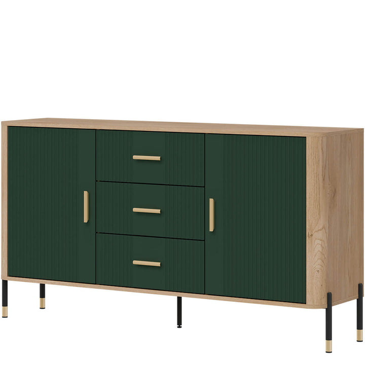 Фото вигляду справа комода DANTE LIVEO DT06 дуб кремона торро / зелений / золоті ручки