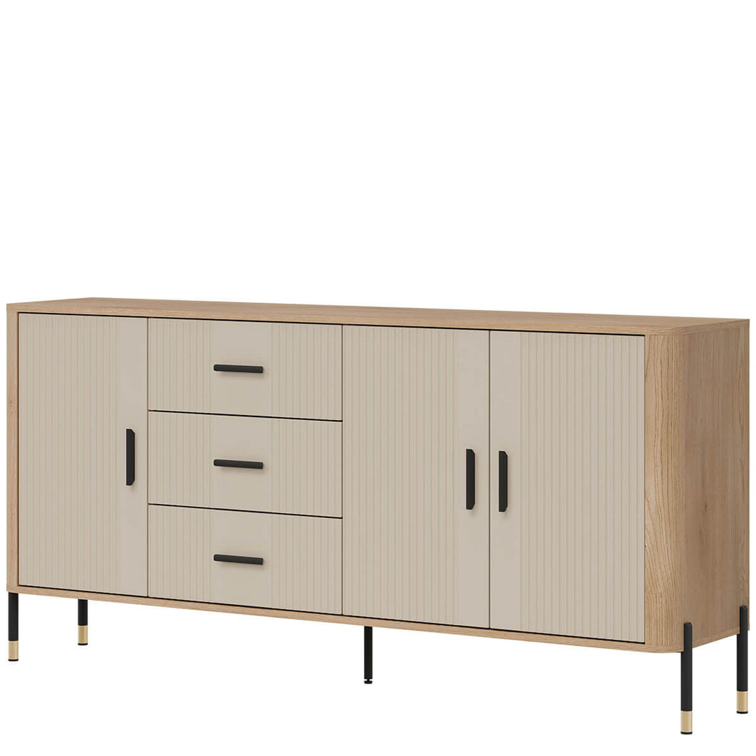 Фото вигляду справа комода DANTE LIVEO DT07 дуб кремона торро / кашемір / чорні ручки