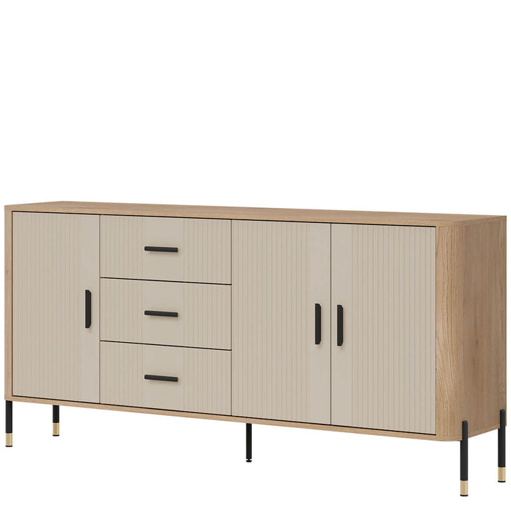 Фото вигляду справа комода DANTE LIVEO DT07 дуб кремона торро / кашемір / чорні ручки