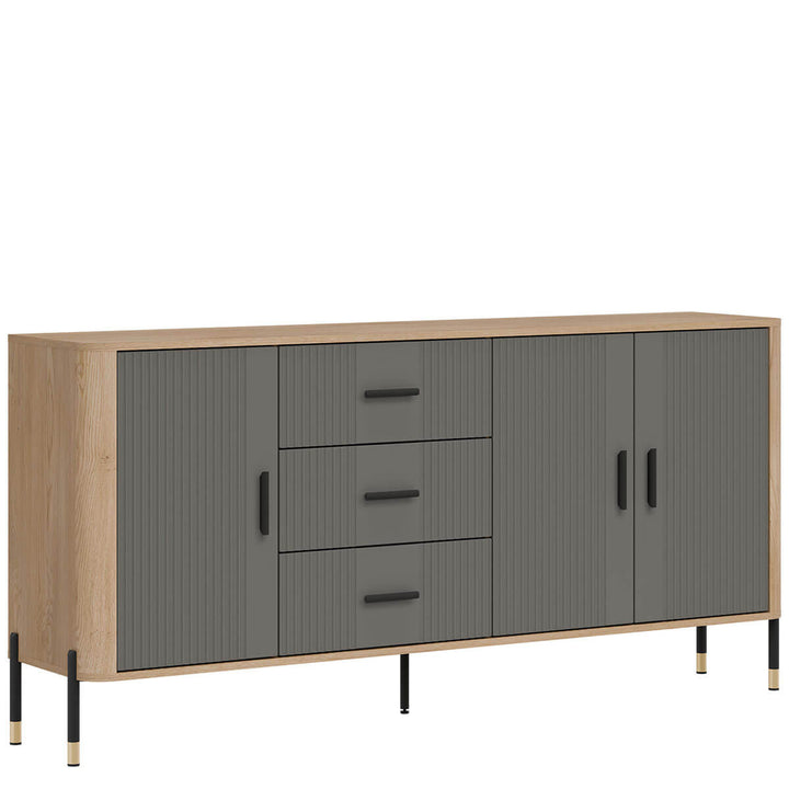 Фото вигляду зліва комода DANTE LIVEO DT07 дуб кремона торро / сірий / чорні ручки