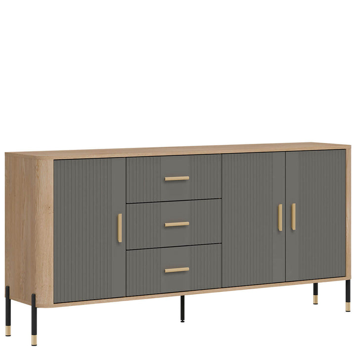 Фото вигляду зліва комода DANTE LIVEO DT07 дуб кремона торро / сірий / золоті ручки