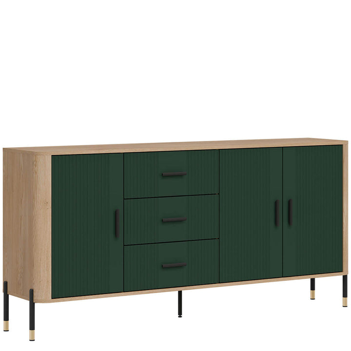 Фото вигляду зліва комода DANTE LIVEO DT07 дуб кремона торро / зелений / чорні ручки
