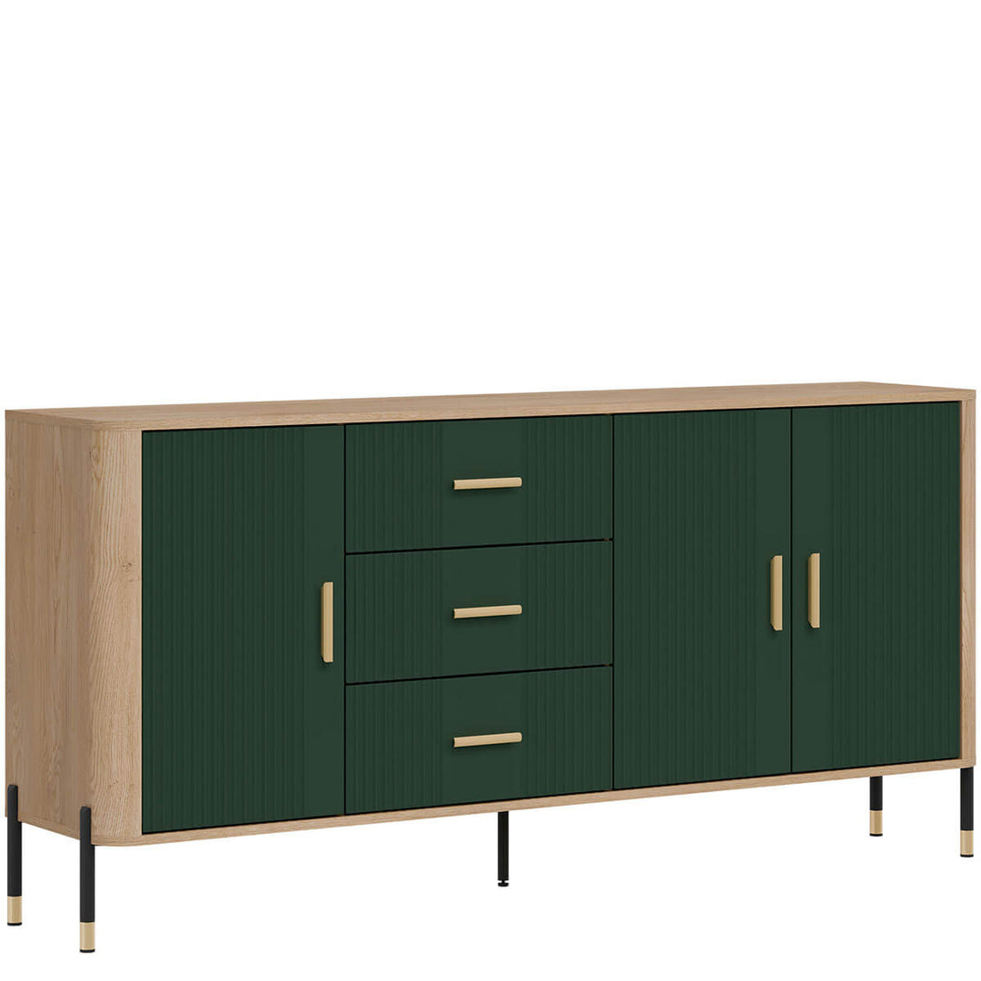 Фото вигляду зліва комода DANTE LIVEO DT07 дуб кремона торро / зелений / золоті ручки