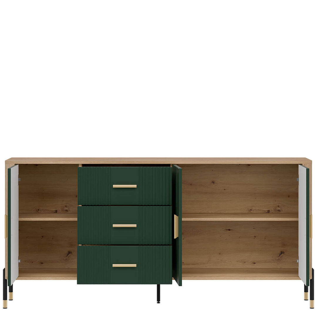 Фото наповнення комода DANTE LIVEO DT07 дуб кремона торро / зелений / золоті ручки