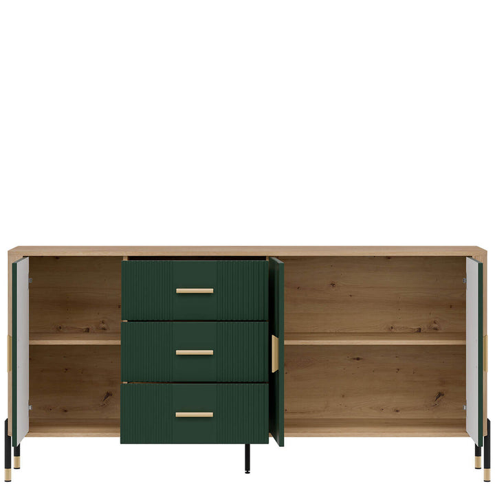Фото наповнення комода DANTE LIVEO DT07 дуб кремона торро / зелений / золоті ручки