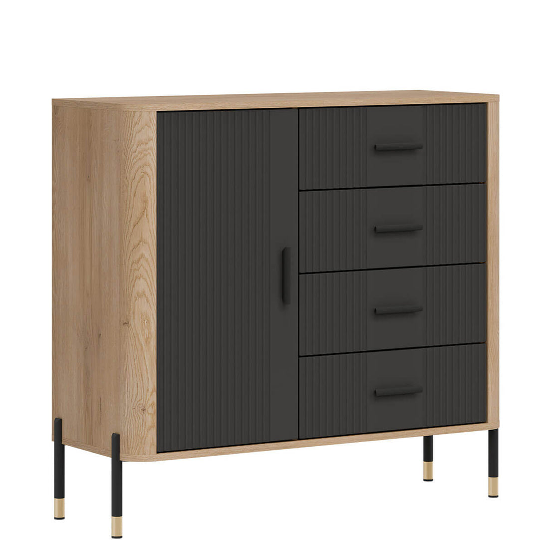Фото вигляду зліва комода DANTE LIVEO DT08 дуб кремона торро / антрацит / чорні ручки