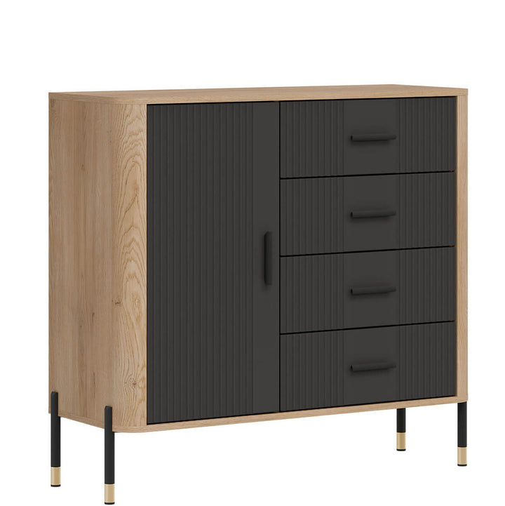 Фото вигляду зліва комода DANTE LIVEO DT08 дуб кремона торро / антрацит / чорні ручки