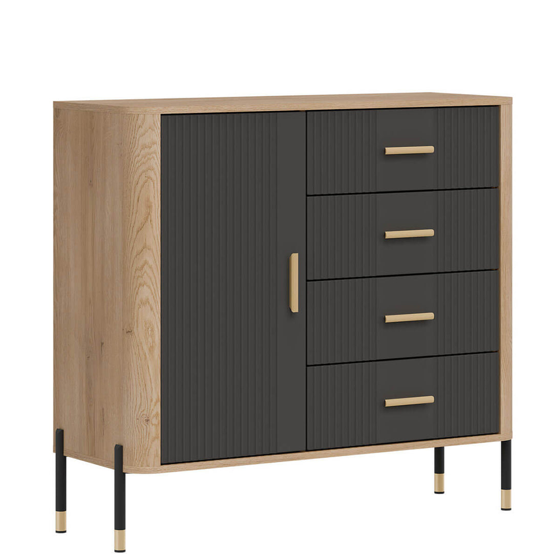 Фото вигляду зліва комода DANTE LIVEO DT08 дуб кремона торро / антрацит / золоті ручки
