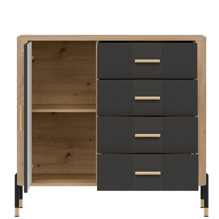 Фото наповнення комода DANTE LIVEO DT08 дуб кремона торро / антрацит / золоті ручки