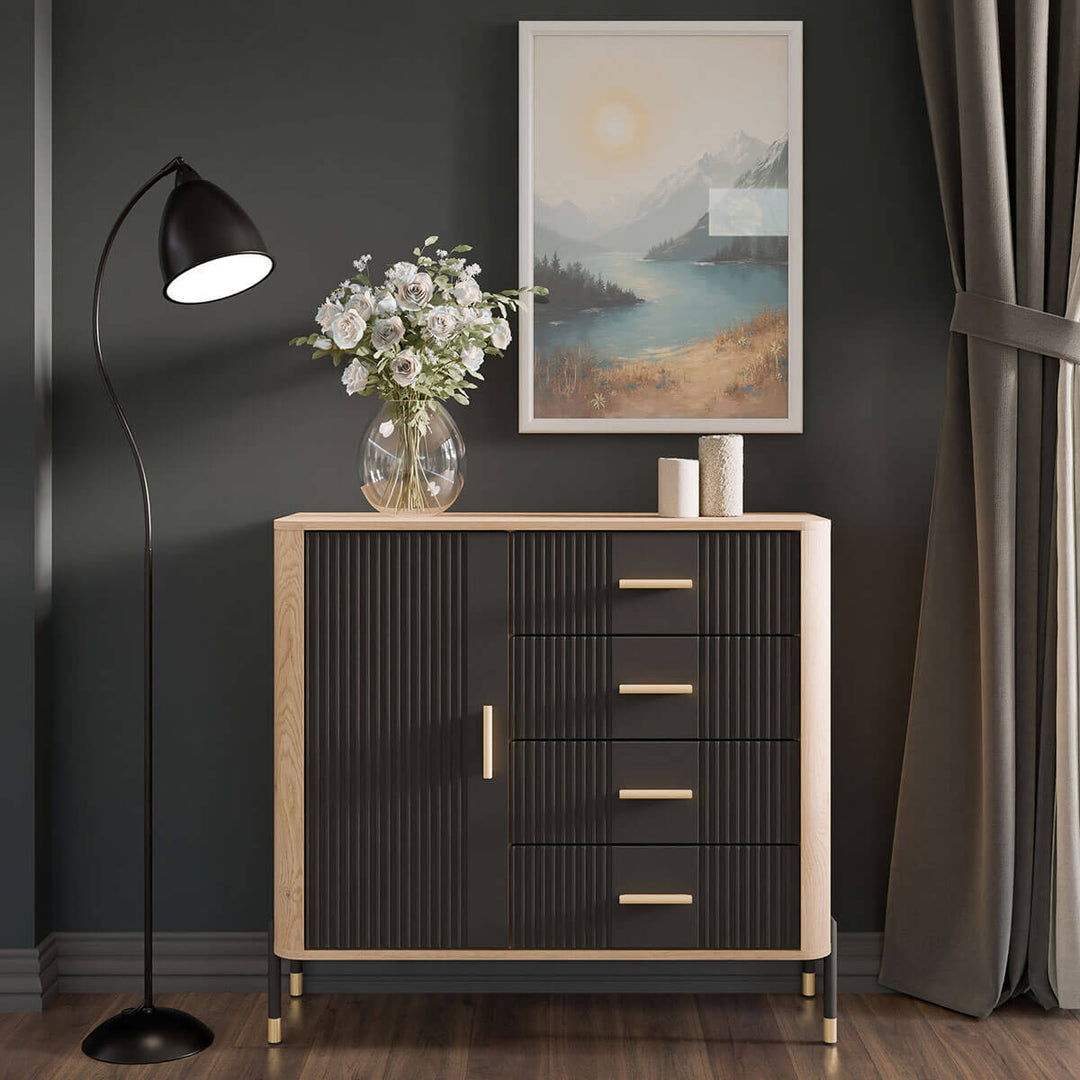 Фото комода DANTE LIVEO DT08 дуб кремона торро / антрацит / золоті ручки в інтер'єрі