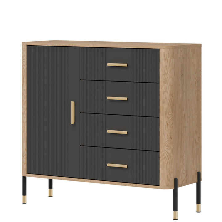 Фото вигляду справа комода DANTE LIVEO DT08 дуб кремона торро / антрацит / золоті ручки