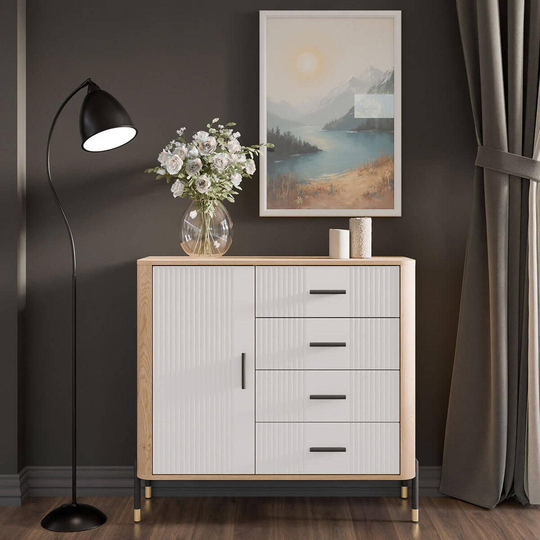 Фото комода DANTE LIVEO DT08 дуб кремона торро / білий / чорні ручки в інтер'єрі