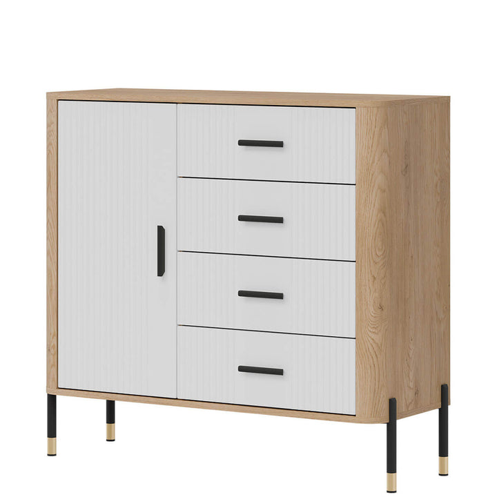 Фото вигляду справа комода DANTE LIVEO DT08 дуб кремона торро / білий / чорні ручки
