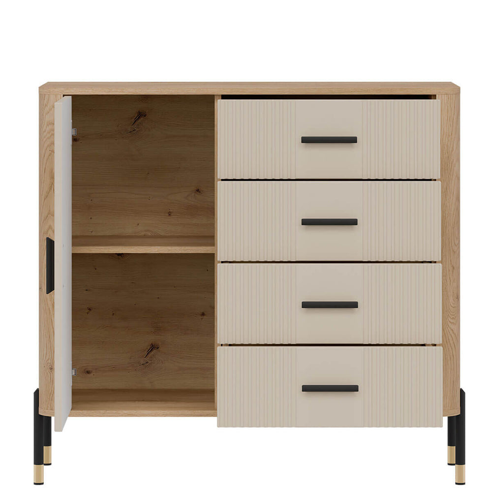 Фото наповнення комода DANTE LIVEO DT08 дуб кремона торро / кашемір / чорні ручки