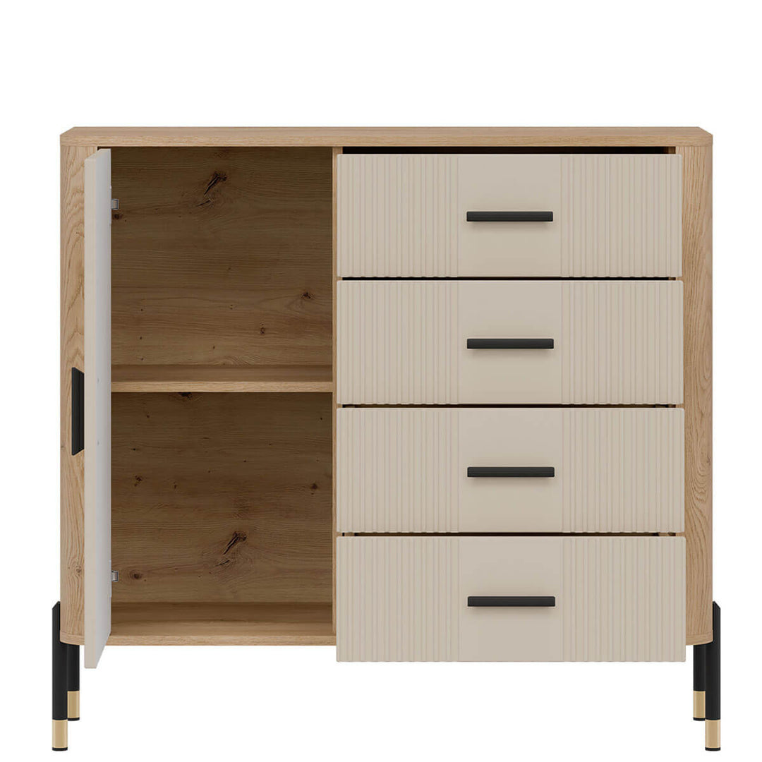 Фото наповнення комода DANTE LIVEO DT08 дуб кремона торро / кашемір / чорні ручки