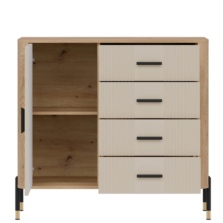 Фото наповнення комода DANTE LIVEO DT08 дуб кремона торро / кашемір / чорні ручки