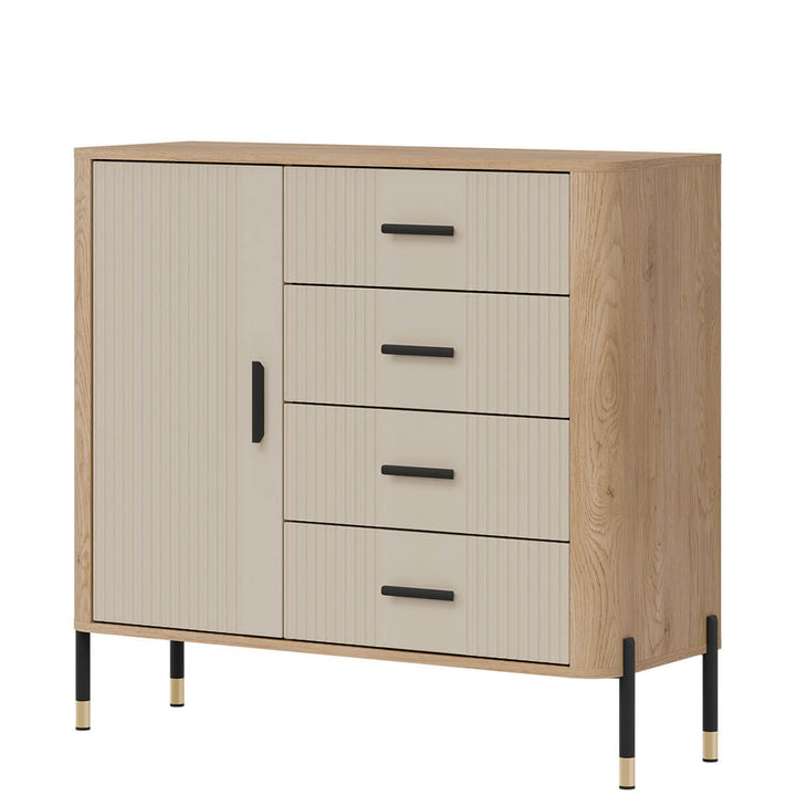 Фото вигляду справа комода DANTE LIVEO DT08 дуб кремона торро / кашемір / чорні ручки