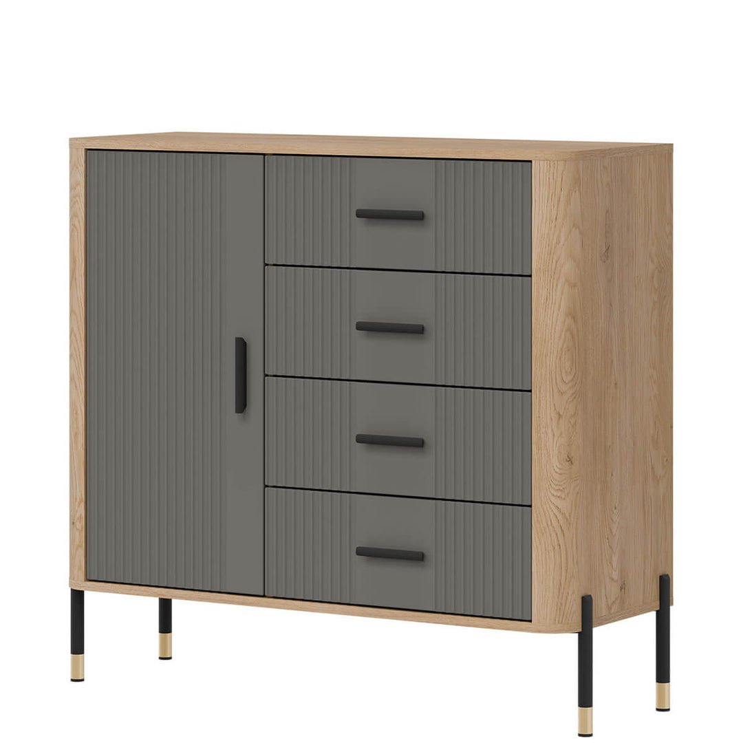 Фото вигляду справа комода DANTE LIVEO DT08 дуб кремона торро / сірий / чорні ручки