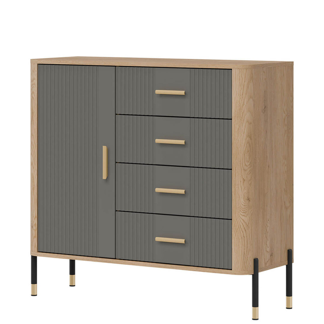 Фото вигляду справа комода DANTE LIVEO DT08 дуб кремона торро / сірий / золоті ручки