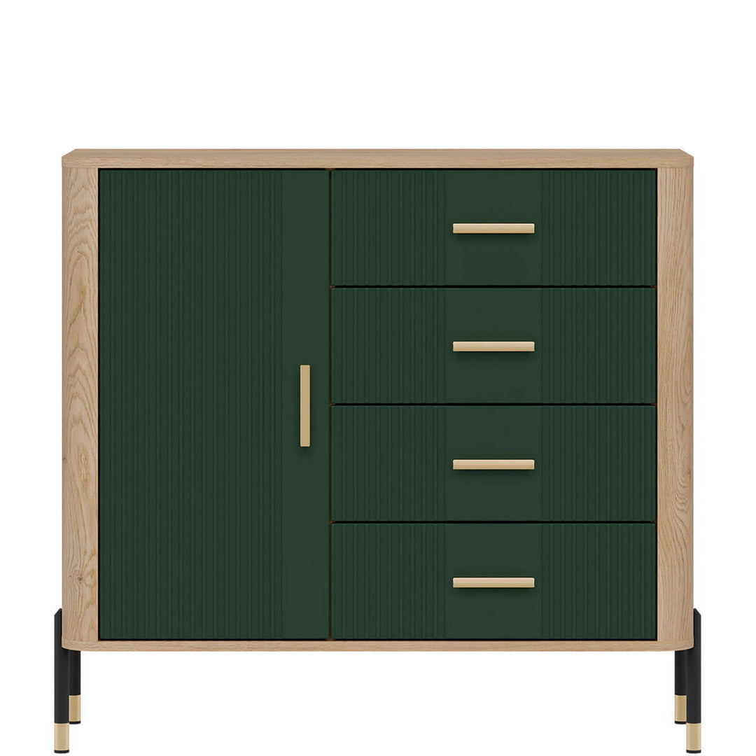 Фото комода DANTE LIVEO DT08 дуб кремона торро / зелений / золоті ручки