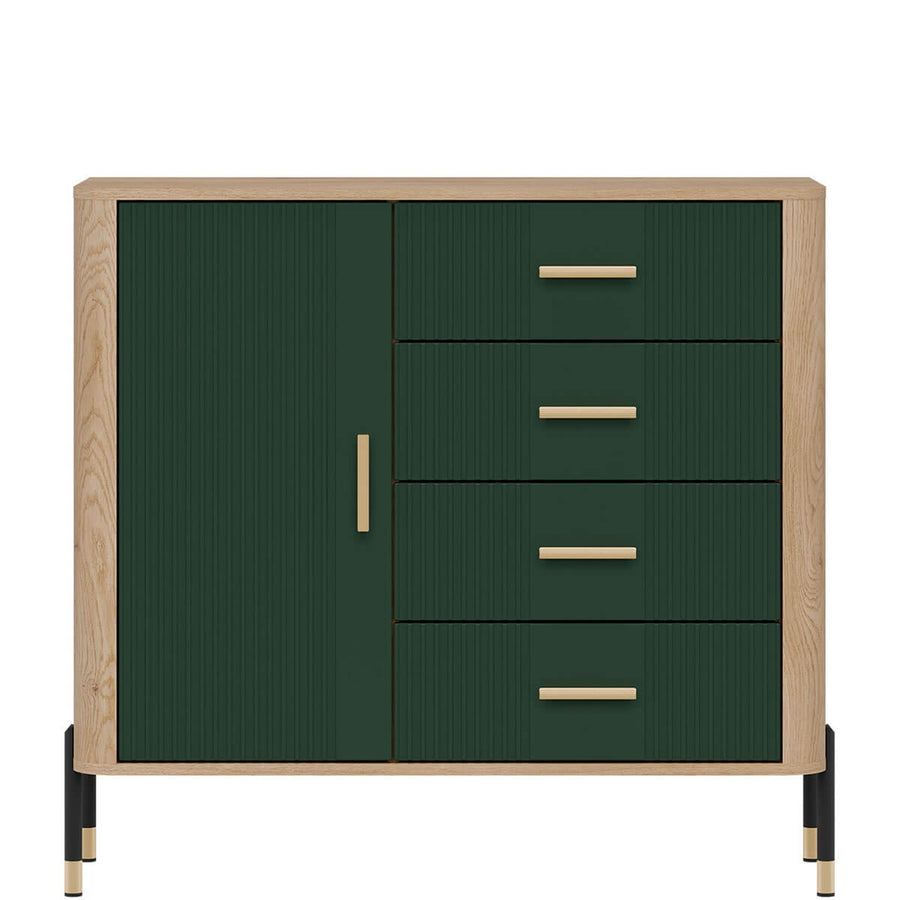 Фото комода DANTE LIVEO DT08 дуб кремона торро / зелений / золоті ручки