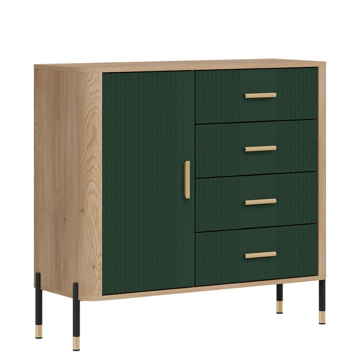 Фото вигляду зліва комода DANTE LIVEO DT08 дуб кремона торро / зелений / золоті ручки