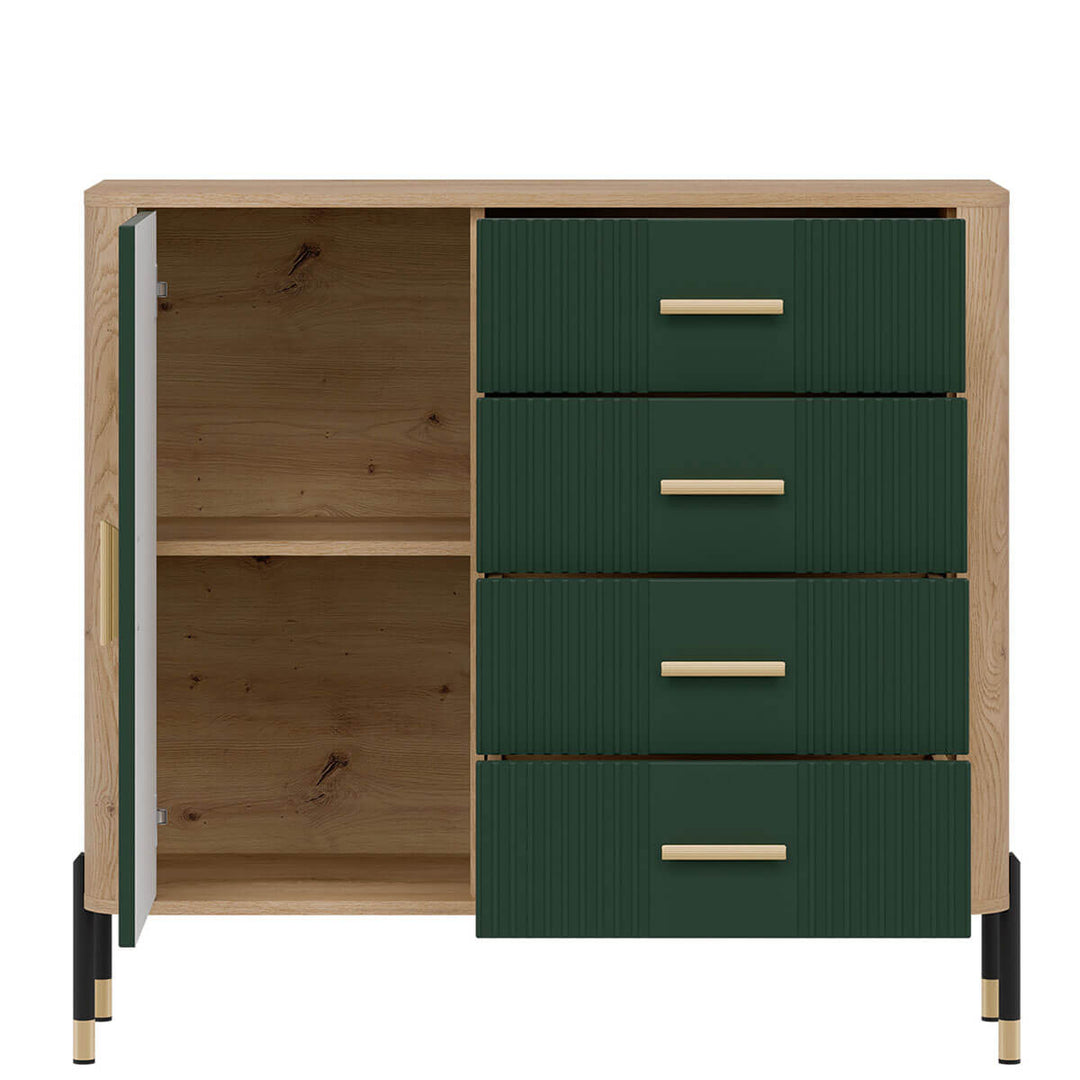 Фото наповнення комода DANTE LIVEO DT08 дуб кремона торро / зелений / золоті ручки