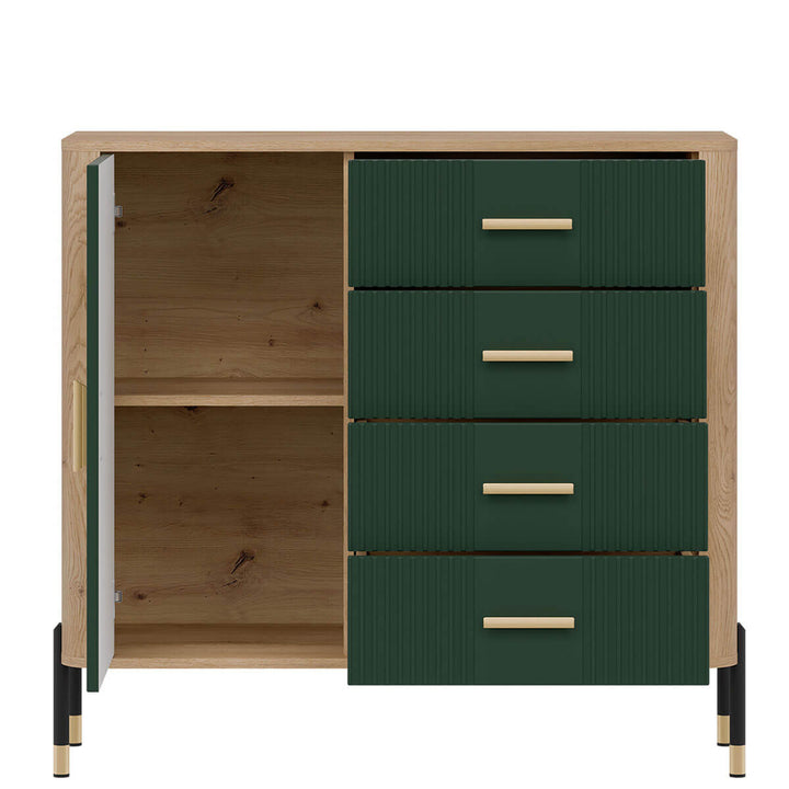 Фото наповнення комода DANTE LIVEO DT08 дуб кремона торро / зелений / золоті ручки