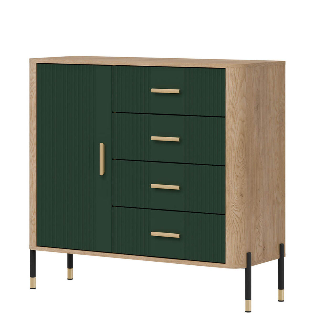 Фото вигляду справа комода DANTE LIVEO DT08 дуб кремона торро / зелений / золоті ручки