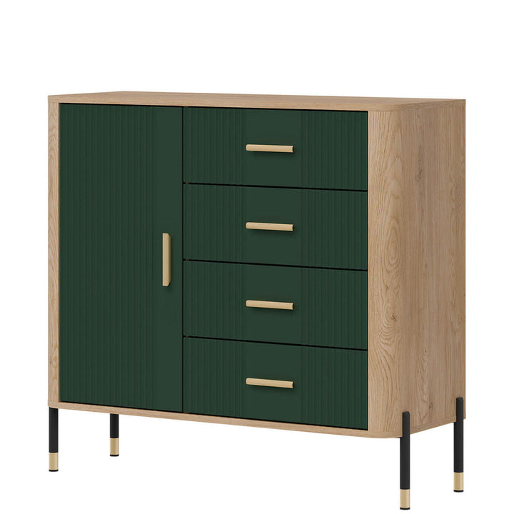 Фото вигляду справа комода DANTE LIVEO DT08 дуб кремона торро / зелений / золоті ручки