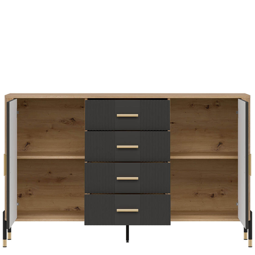 Фото наповнення комода DANTE LIVEO DT09 дуб кремона торро / антрацит / золоті ручки