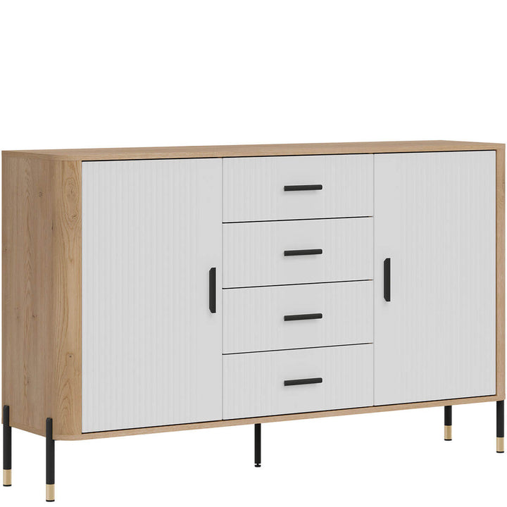 Фото вигляду зліва комода DANTE LIVEO DT09 дуб кремона торро / білий / чорні ручки